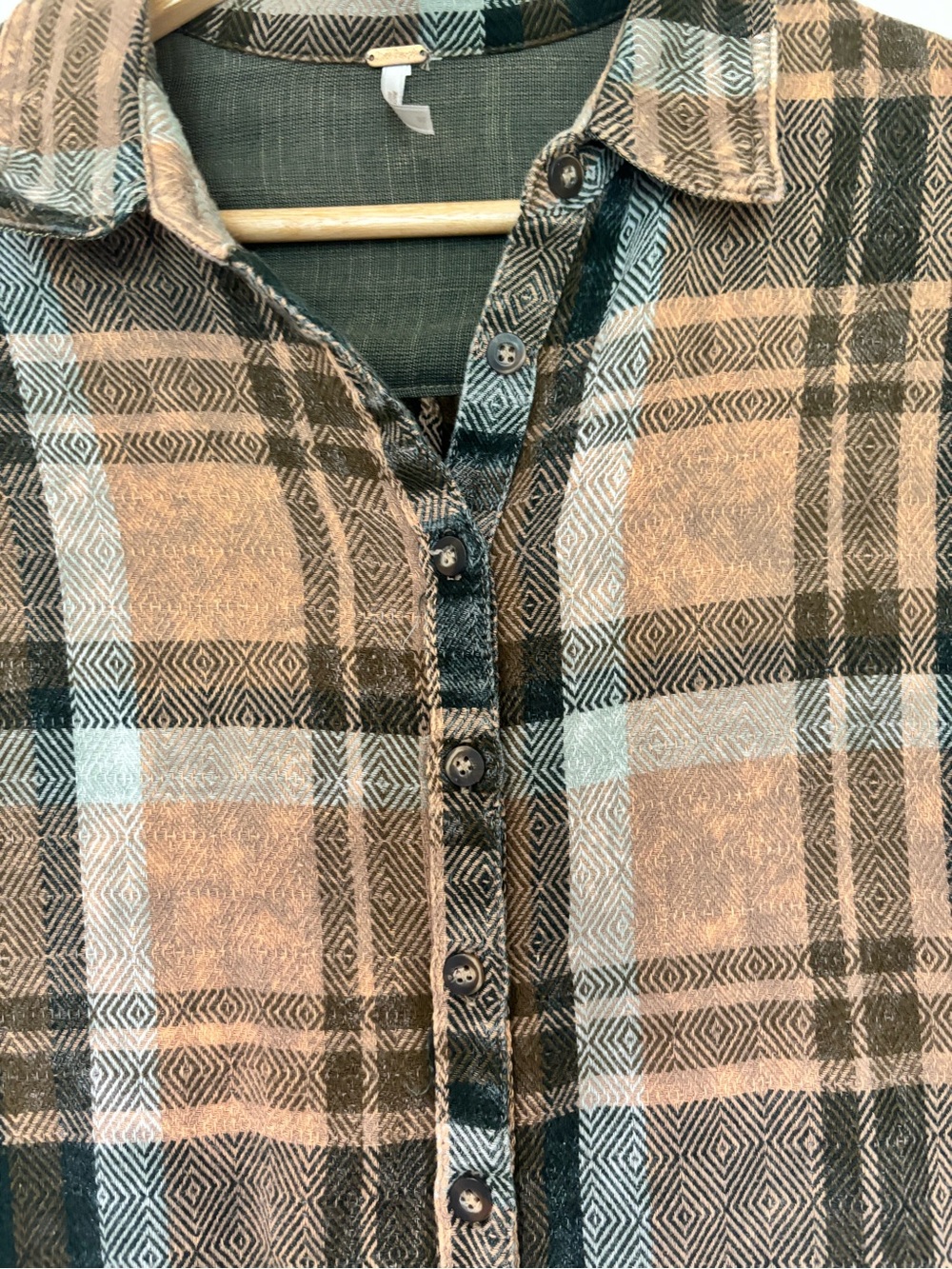 Free People Sz S Easy Street Cotton Oversized Brown Plaid Flannel Shirt Top - Picture 4 of 11